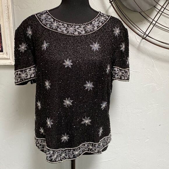 Cote d’ Azur Black Sequined Cocktail Top Size XL Formal wear - Picture 1 of 12